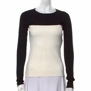 Diane Von Furstenberg Black and Cream Colorblock Long Sleeve Top
